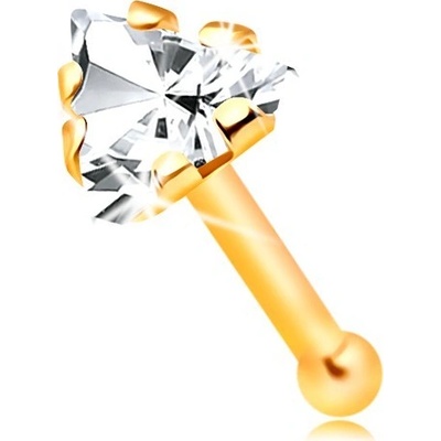 Šperky eshop rovný zlatý piercing do nosu zirkonový trojúhelník čiré barvy GG207.10