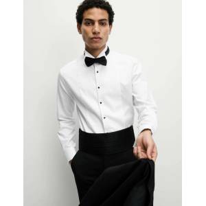 Marks & Spencer Рокля-риза с тесен силует от луксозен памук с двойна маншета Marks & Spencer бяла Marks & Spencer | Byal | МЪЖЕ | 15