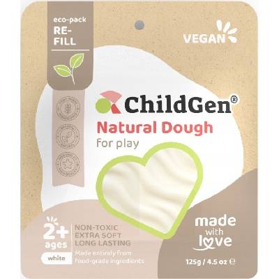 ChildGen, Prírodná plastelína vo vrecúšku 125g BIELA netoxická