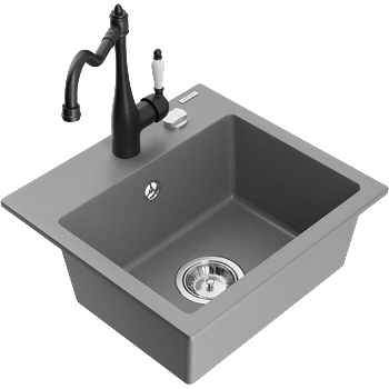 Mexen Milo гранитна мивка с една камера и кухненски смесител Carla, сив - 6505-71-670700-70 (6505-71-670700-70)