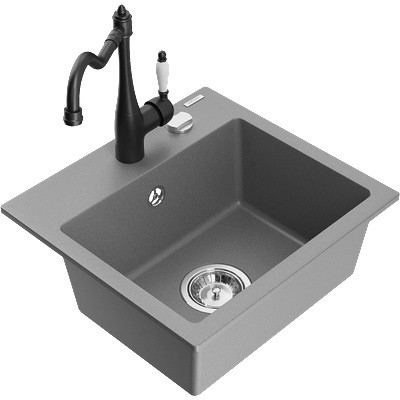 Mexen Milo гранитна мивка с една камера и кухненски смесител Carla, сив - 6505-71-670700-70 (6505-71-670700-70)