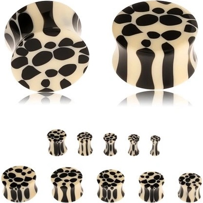 Šperky eshop akrylový sedlový plug do ucha béžovočerný leopardí vzor S44.17