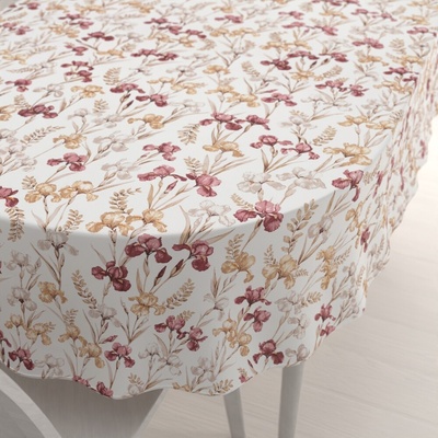 Biante bavlna oválny obrus Sandra SA-636 Vínovo-béžové kosatce na bielom 140x220 cm