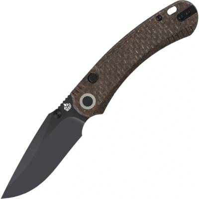 QSP Knife Coyote Nitro V, Black Glow-in-the-Dark brown burlap micarta Button Linerlock QS174-A2