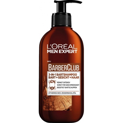 Loreal Paris Men Expert BarberClub Beard Face & Hair Wash 3v1 gél pre dennú starostlivosť o tvár bradu a vlasy dávkovač 200 ml