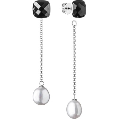 Gaura Pearls stříbrné s šedou perlou a onyxem Aurelie MS19402E/G Šedá