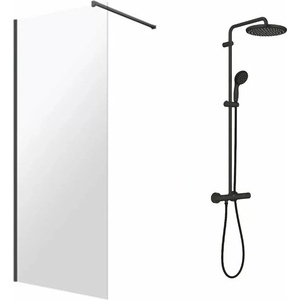 Grohe Комплект душ кабина Omnires Marina Walk-In, черна 110x200 см и душ колона Grohe Vitalio Start, черна (DNR11XBLTR+266772431)