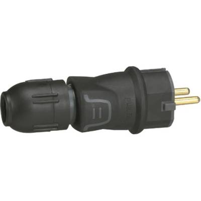 Legrand Щепсел LEGRAND Helium, 2P+E, 16A, с щуцер, IP44, черен (M011075)