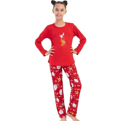 Детско-юношеска коледна пижама за момиче в червен цвят