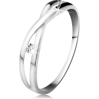 Šperky eshop prsten v bílém zlatě 585 kulatý diamant čiré rozdělená překřížená ramena BT178