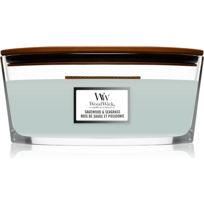 WoodWick Sagewood & Seagrass ароматна свещ с дървен фитил (hearthwick) 453, 6 гр