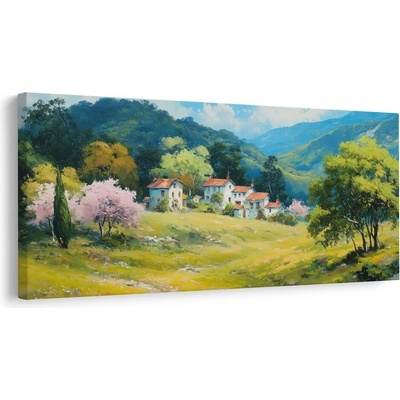 Obraz rozkvetlé stromy a hory - 80x40