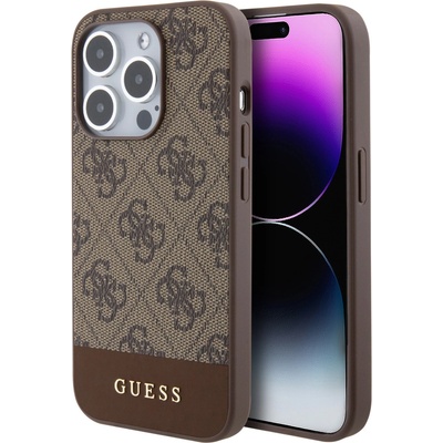 GUESS Калъф Guess - PU 4G Stripe, iPhone 15 Pro, MagSafe, кафяв (3666339193140)