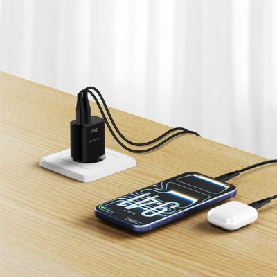 Swissten Síťový Adaptér Edge GaN 1x USB-C PD 25W + 1x USB-A 18W QC Černý