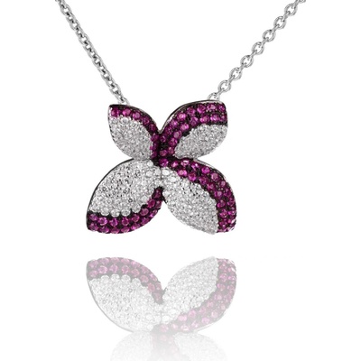 Meucci Strieborný štvorlístkový prívesok s amethystom a zirkonmi SS257P 15668