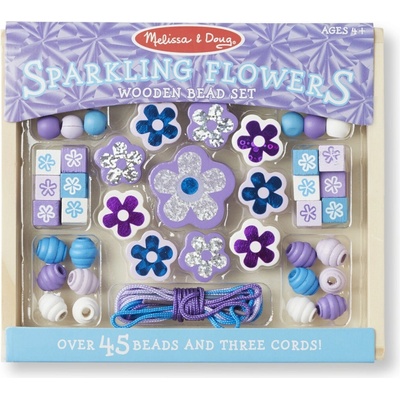 Melissa & Doug Drevené korálky na navliekanie Kvietky s trblietkami