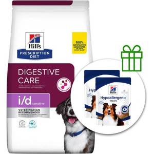 Hill's Hill s Prescription Diet i/d Sensitive Хранене за храносмилането гранули за кучета 12 кг + 2x Лакомства безплатно