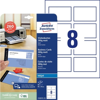 Avery Zweckform 85x54 mm, 185g, 25 listů, matné, bílé C32010-25