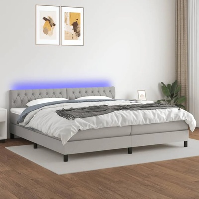 vidaXL Боксспринг легло с матрак и LED, светлосиво, 200x200 см, плат (3133421)