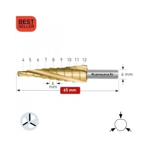 Karnasch Стъпално свредло Ø 4-12 mm (x 4 mm), HSS-XE TiN-Gold, 3x спирален канал, BESTSELLER (1422)