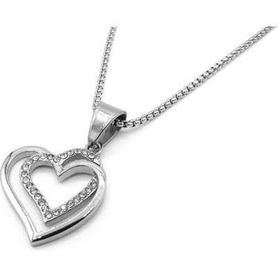 Steel Jewelry Náhrdelník dvojité srdce z chirurgické oceli NH230104