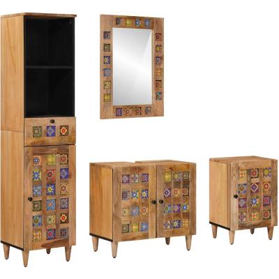vidaXL Комплект мебели за баня 4 pcs Естествен Солидно мангово дърво (3310098)