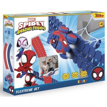 Flextrem Flexibilní autodráha Spidey Marvel Set Smoby s elektronickým autíčkem 184 dílů dráhy 4,40 m délka s pavučinou od 4 let