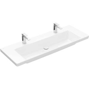 Villeroy & Boch Subway 3.0 - Двойна мивка 130x48 см, без преливник, отвори за смесители, CeramicPlus, Stone White 4A70D1RW (4A70D1RW)