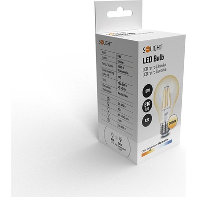 Solight LED žárovka retro, klasický tvar, 8W, E27, 3000K, 360°, 810lm