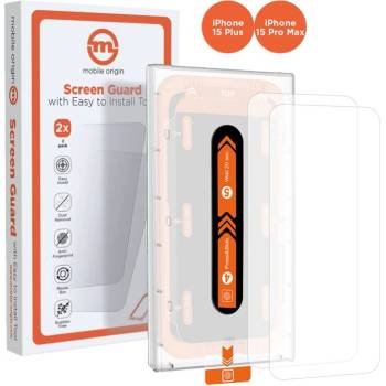 Mobile Origin Screen Guard Tempered Glass 2 Pack - 2 броя калени стъклени защитни покрития за дисплея на iPhone 15 Plus, iPhone 15 Pro Max (прозрачен)