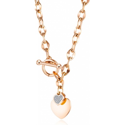 Steel Edge Oceľový náhrdelník srdce SEGX1623 Rose gold