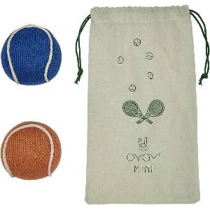 OYOY дрънкалки с торбичка, тенис топки, синя и кафява, 3 ел (m107650)