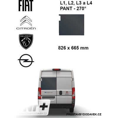 Levé pevné okno křídlových dveří - Citroen Jumper / Peugeot Boxer / Fiat Ducato / Opel Movano (L1H1-L4H3) | 270°