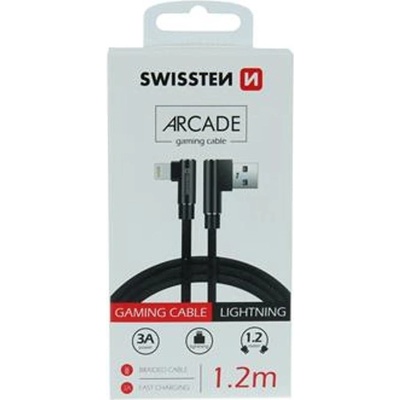 SWISSTEN Textilný dátový kábel ARCADE USB / Lightning 1,2 m 71527700, čierna
