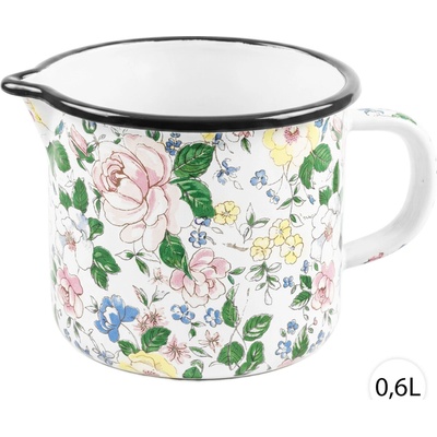 Perfect Home Smaltovaný hrnček s výlevkou a odmerkou KVETY 600 ml