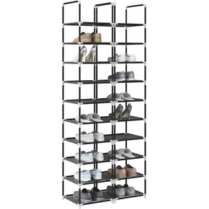 vidaXL Стелажи за обувки, 2 бр. , 10 нива, черни, 33x33x174 см, нетъкан текстил (4100616)