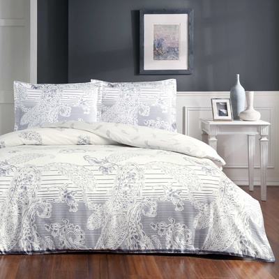 TAC Двоен спален комплект paisley indigo с един плик памучен сатен