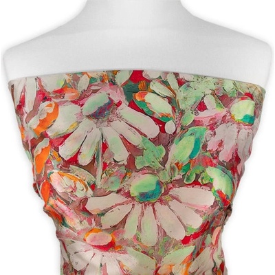 Metráž - Ac Hed MALOVANÉ KVĚTY ARMANI ČERVENÁ - látka na šaty a halenky