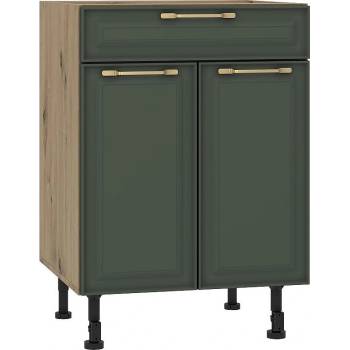 Image 1 of ЕВРОМАР Долен кухненски шкаф с две врати и чекмедже parma Н60/87 тъмнозелено/дъб артизан