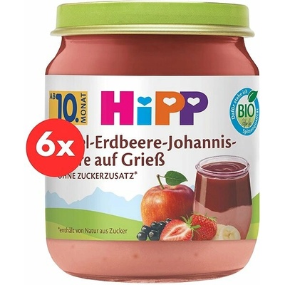 Hipp BIO Kaša manna s jablkami, jahodami a čiernymi ríbezľami, 6 x 200 g