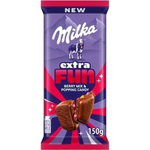 Milka Berry Mix mléčná čokoláda s praskajícími perlami šťavnatými lesními plody a kousky želé 150 g