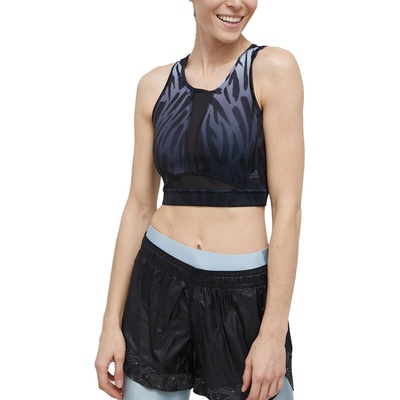 ADIDAS Training Long Line Tiger-Printed Light Support Bra Black/Blue - XS