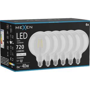 Mexen Vintis 6x LED филамент крушка E27, G125, 6W, неутрална - 4000K, 720 lm, прозрачно (L158-E27-0640-00x06)