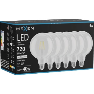 Mexen Vintis 6x LED филамент крушка E27, G125, 6W, неутрална - 4000K, 720 lm, прозрачно (L158-E27-0640-00x06)
