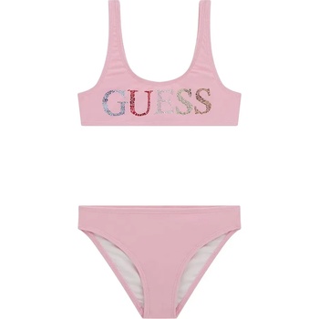 GUESS Бански две части за момиче в бледо розов цвят с цветни кристали Guess