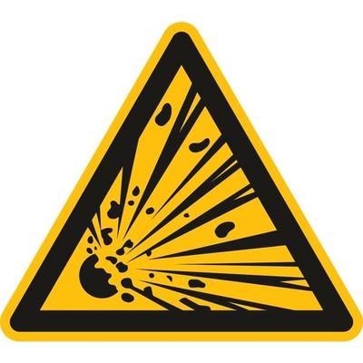 Výstražná značka Výbušné látky, ISO 7010, samolepicí fólie, 100 mm, BJ = 20 ks