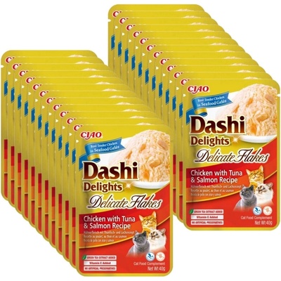 INABA Dashi Delights Delicate Flakes Kuře s tuňákem a lososem 24 x 40 g