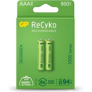 GP Batteries Акумулаторна Батерия GP R03 AAA 1000mAh NiMH 100AAAHCE-EB2 2 бр. в опаковка GP (GP-BR-100AAAHCE-EB2) - topmall