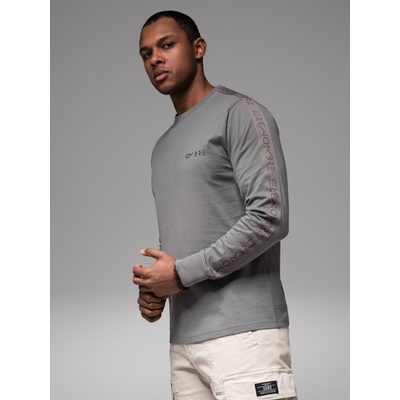 Ombre Clothing Мъжка памучна тениска с дълъг ръкав, с кант и принт на гърдите Ombre Clothing Ombre Clothing | Siv | МЪЖЕ | S