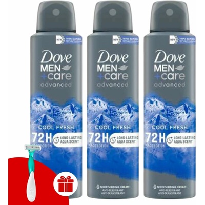 Dove Men+Care Cool Fresh deospray 3 x 150 ml + holiaci strojček Dove